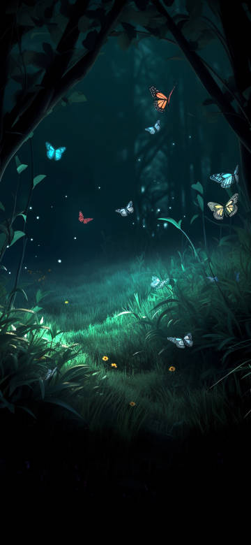 Magical Forest with Glowing Butterflies and Dreamy Atmosphere