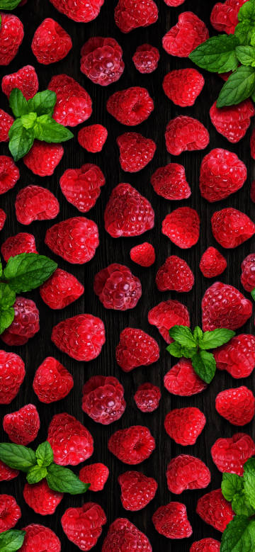 Red raspberries on a dark background phone wallpaper