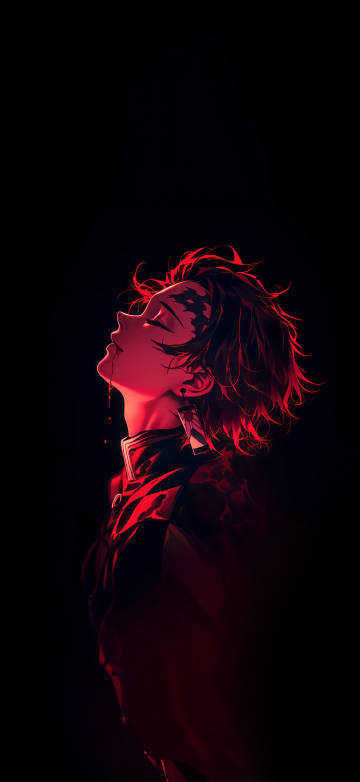 Tanjiro Kamado red aesthetic phone wallpaper