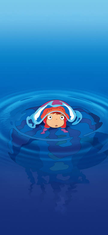 Ponyo Floating in the Water with a Curious Expression 4K Wallpaper