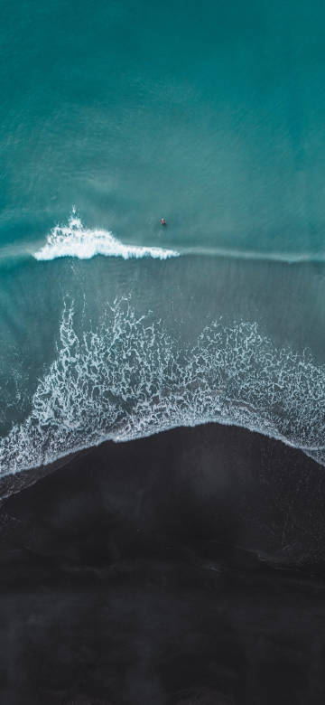 Aerial View of Turquoise Ocean Waves and Black Sand 5K Wallpaper Aerial View of Turquoise Ocean Waves and Black Sand 5K Wallpaper
