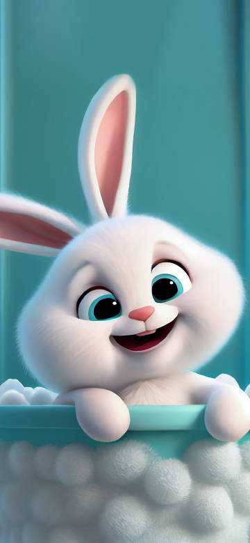 Happy furry white rabbit phone wallpaper