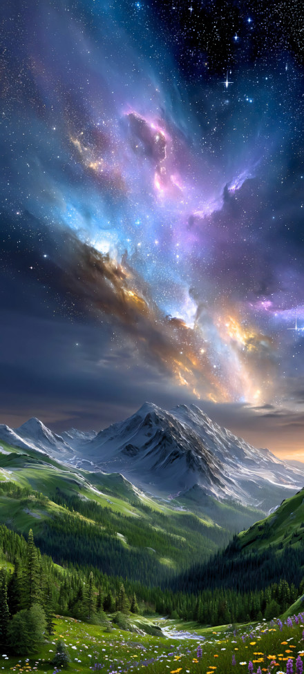 Fantasy Mountain Valley Starry Sky