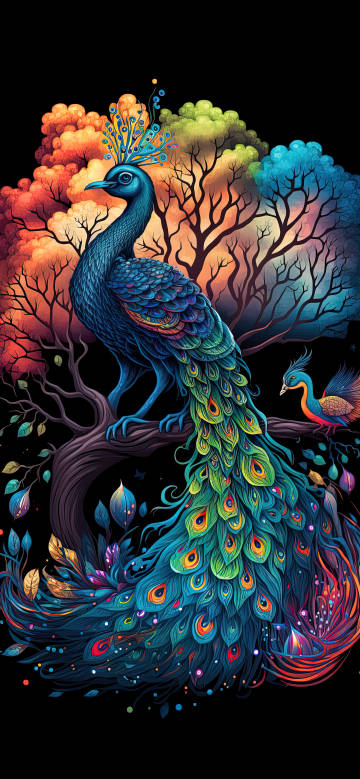 Colorful Peacock Illustration Phone Wallpaper Colorful Peacock Illustration Phone Wallpaper