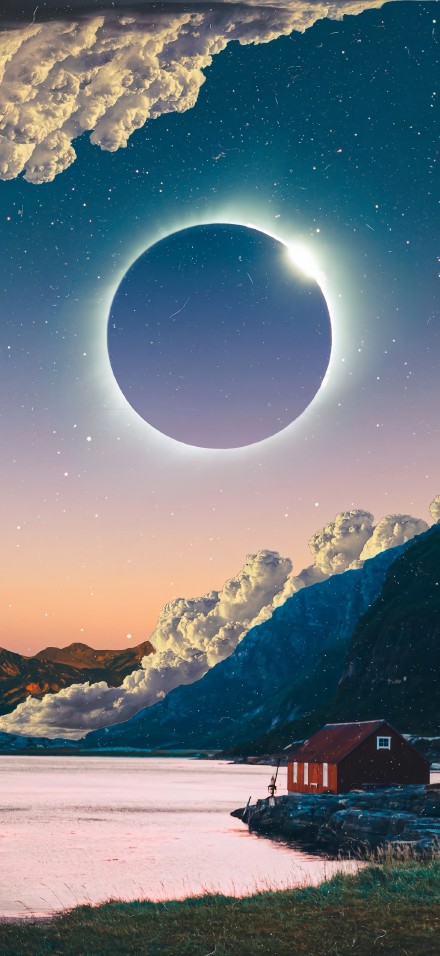 Stunning Solar Eclipse and Starry Night Sky 4K Phone Wallpaper