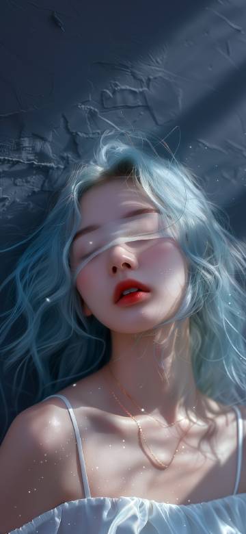 Dreamy Portrait of a Girl with Blue Hair 4K Wallpaper
