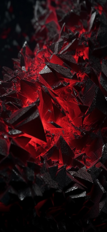 Glowing Red Light Inside Black Crystal Shards 4K Wallpaper