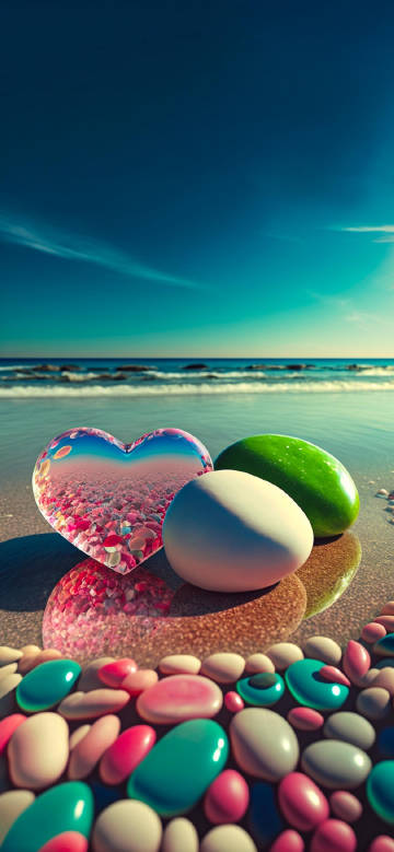 Love Heart and Colorful Stones on the Beach phone wallpaper