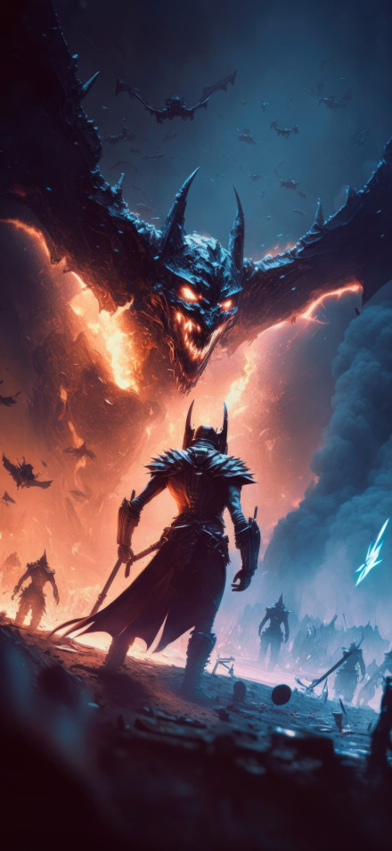 Dark Warrior vs. Giant Bat Demon 4K UHD Wallpaper