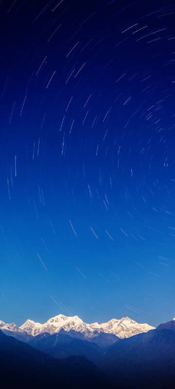 Magnificent Himalayan snow-capped mountains under the night sky