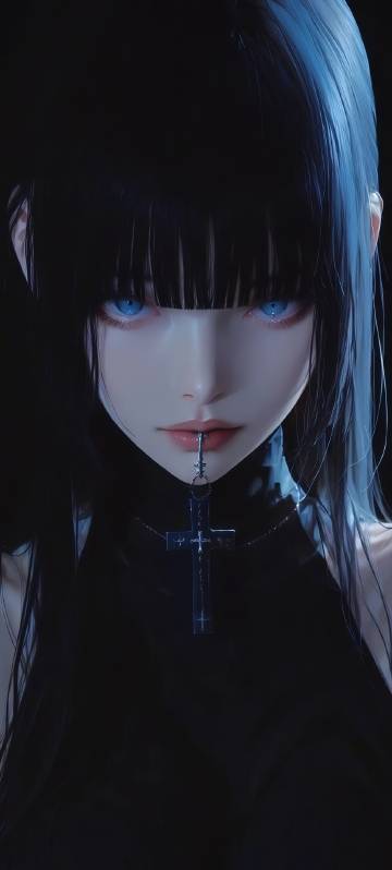 Dark style girl wearing cross accessories phone wallpaper