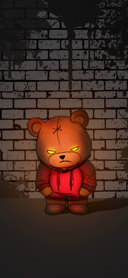 Teddy Bear Cartoon Illustration in a Red Hoodie 4K Wallpaper