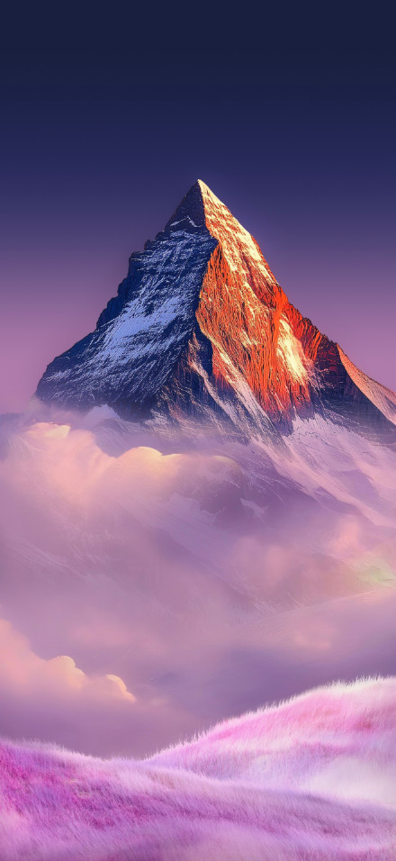 Majestic Mountain Peak Above Pink Clouds 4K Phone Wallpaper