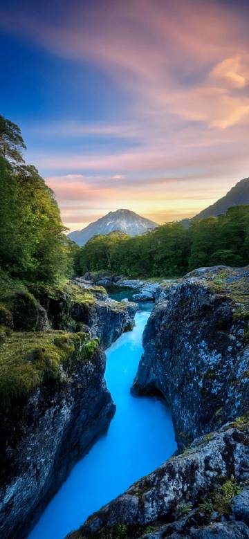Blue stream at sunset phone wallpaper
