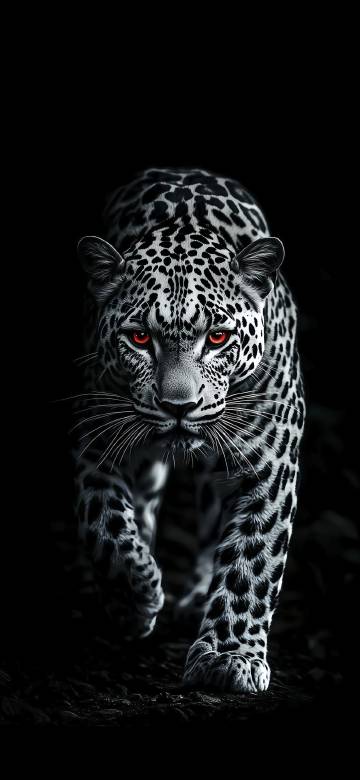 Red-eyed Leopard in the Dark Close-up 4K Wallpaper