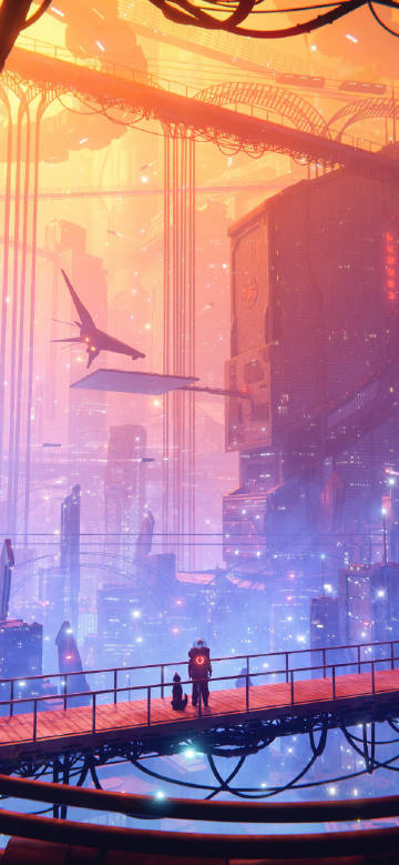 Watcher on the cyberpunk bridge