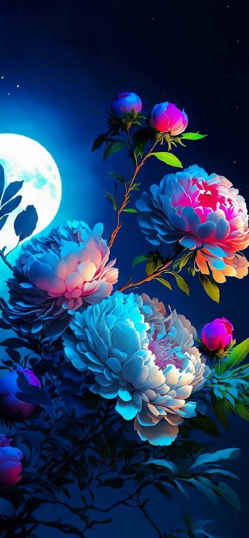 Dreamy Peonies under the Moonlit Night
