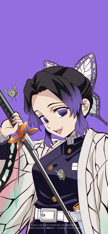 Shinobu Kocho Smiling On A Purple Background