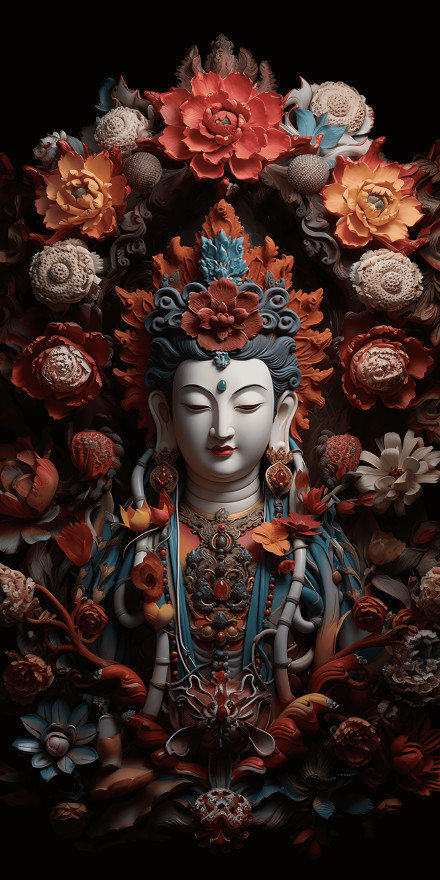 Goddess Guanyin Surrounded by Peonies Art 4K UHD Wallpaper