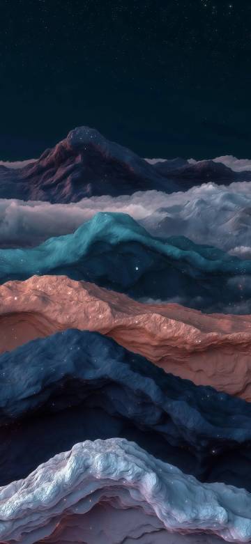 Fantasy colorful mountains under the starry sky phone wallpaper