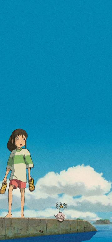Spirited Away Style Girl by the Ocean Wall Wallpaper