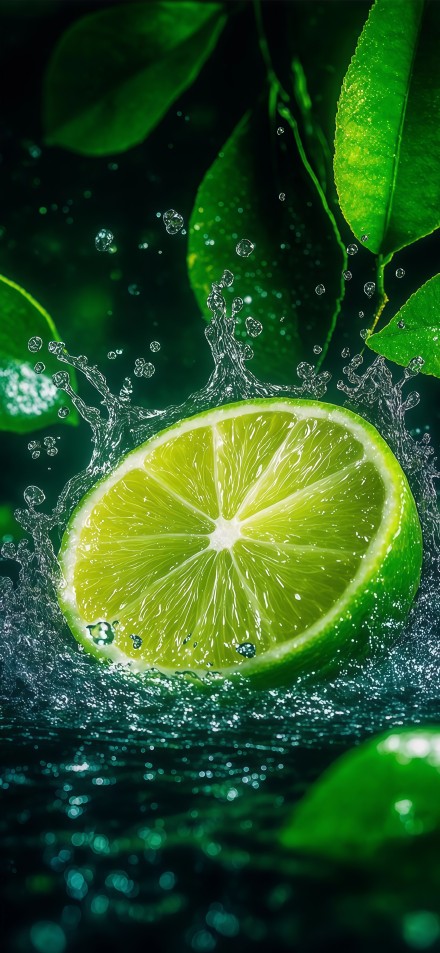Lime sliced plunging into water phone wallpaper