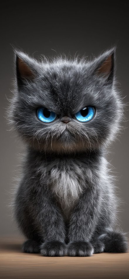 Fluffy Cute Dark Gray Cat Phone Wallpaper