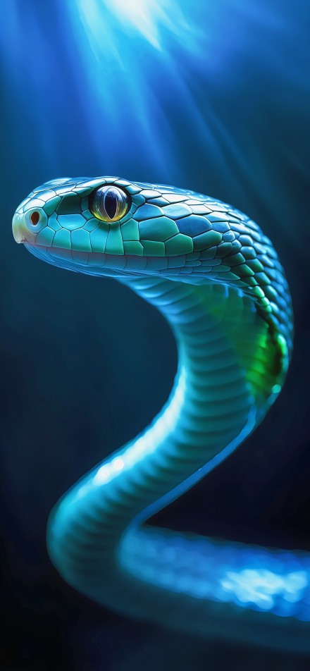 Close-up of a cobra in light and shadow