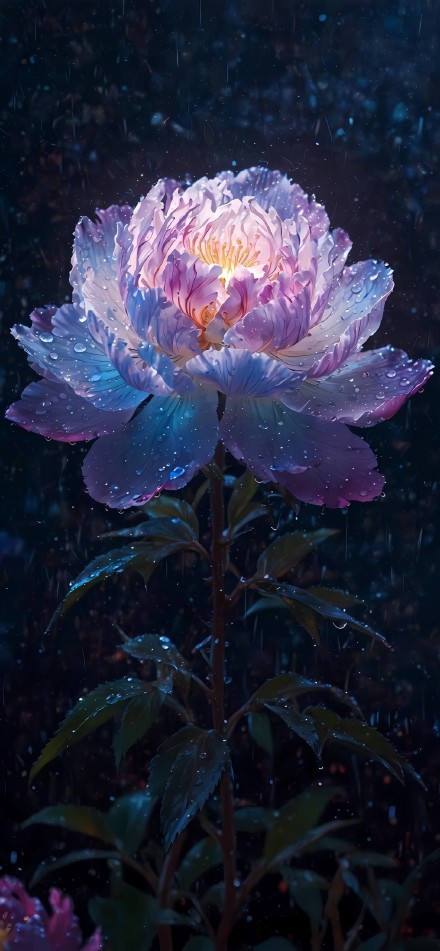 A Bright and Beautiful Flower in the Rainy Night 4K Wallpaper