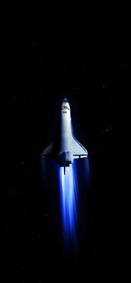 A space shuttle flying in the vast universe phone wallpaper