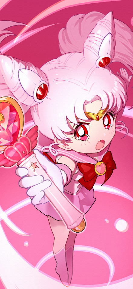 Sailor Moon Holding a Magic Wand in Pink Background 4K Wallpaper
