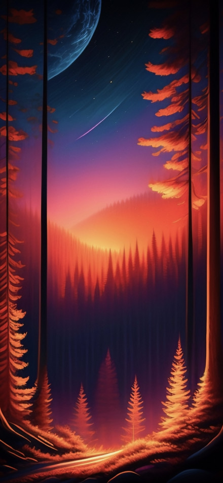 Dreamy Forest Night Illustration Phone Wallpaper 4K