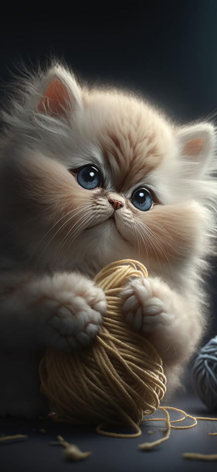 Adorable Fluffy Kitten Playing with Yarn 4K UHD Wallpaper