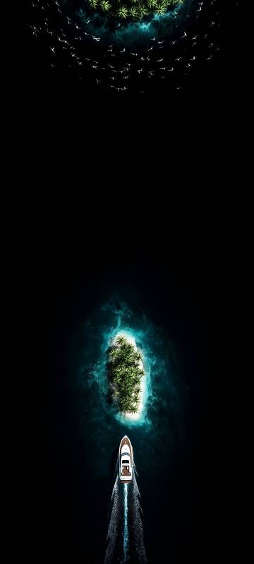Ships sailing to a lush green island phone wallpaper