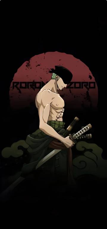 Roronoa Zoro With Three Swords On Black Background Wallpaper 4K