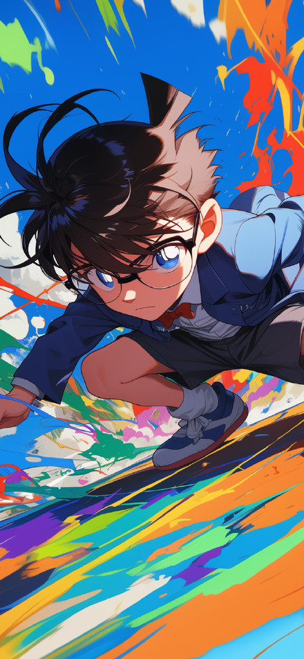 Detective Conan Running Through Colorful Streets HD Wallpaper