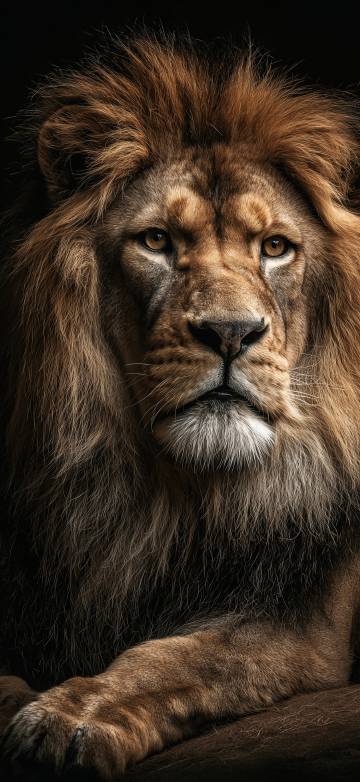 Wildlife Lion Close-Up in Dark Background Wallpaper Wildlife Lion Close-Up in Dark Background Wallpaper