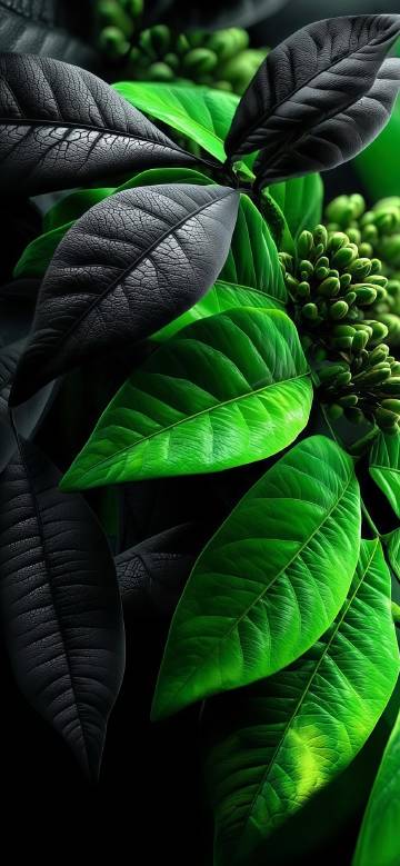 Close-up of black and green leaves phone wallpaper