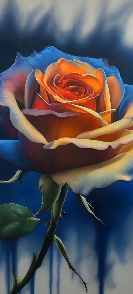 Close up of a blue-orange rose flower phone wallpaper