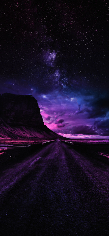 Mysterious journey in purple night sky phone wallpaper