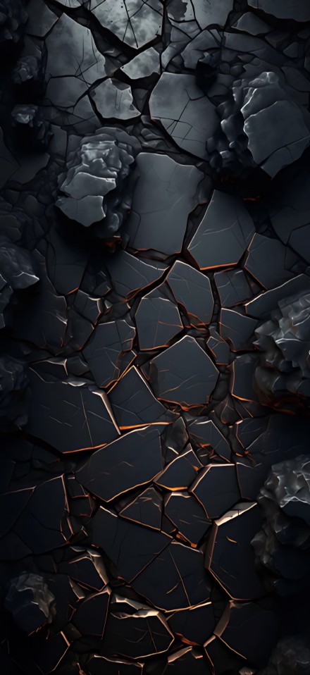 Black rocks with cracked surfaces phone wallpaper