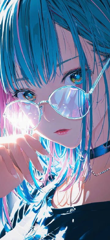 Dreamy blue hair glasses anime girl wallpaper