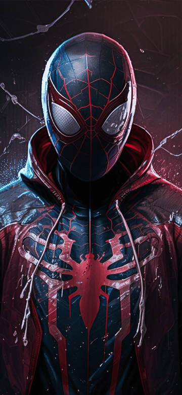 Miles Morales Spider-Man Red Hoodie 4K Wallpaper
