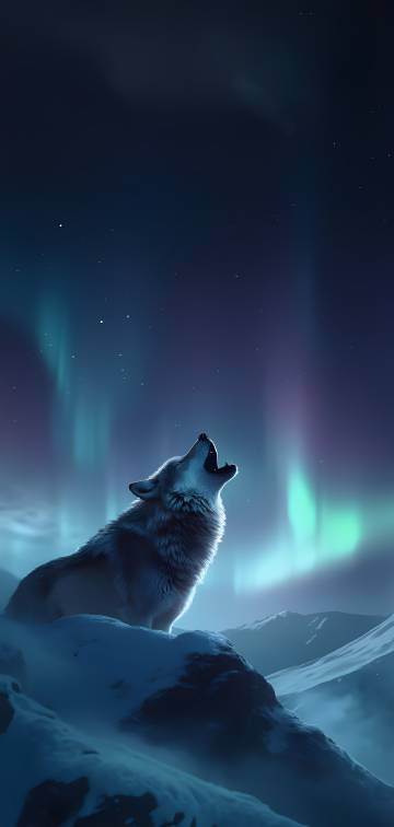 White Wolf Howling At The Northern Lights 4K UHD Wallpaper