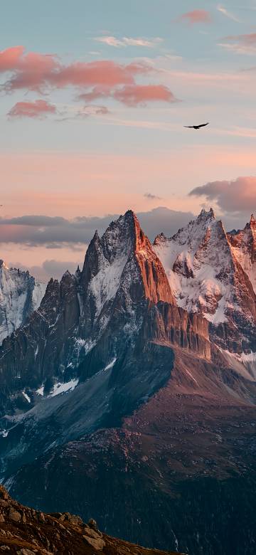 Majestic Snowy Mountain Peaks at Sunset Wallpaper 4K