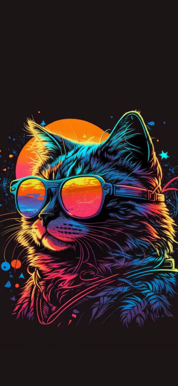 Cat In Sunglasses Retro Aesthetic 4K UHD Wallpaper