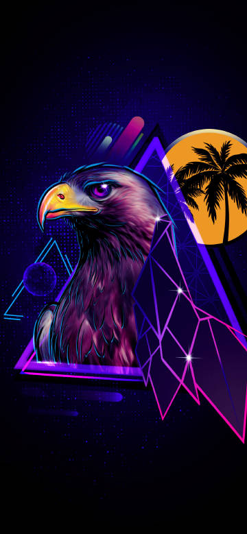 Neon Eagle Head with Palm Trees and Moon Background