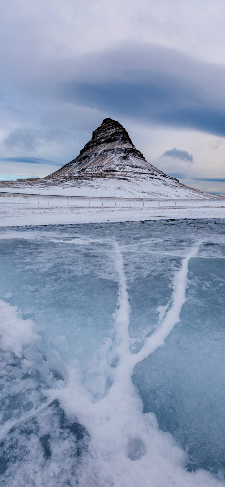Church Mountain under the winter sky in Iceland phone wallpaper