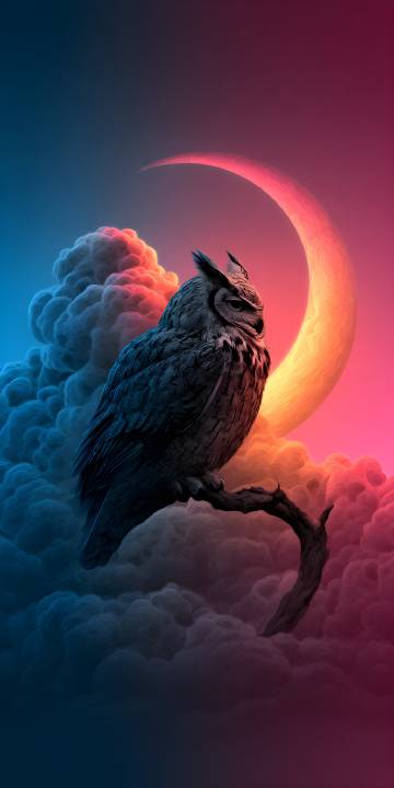 Fantasy Owl Under Neon Light Wallpaper 4K