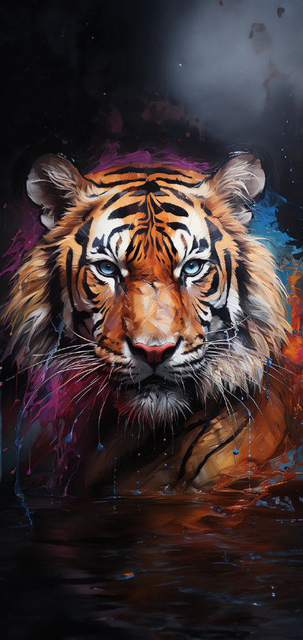 Colorful Abstract Tiger Face Painting 4K Wallpaper